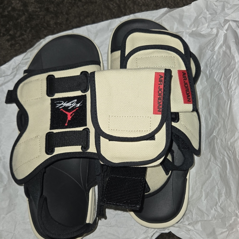 MEN Jordan Black and Cream Sandals Size